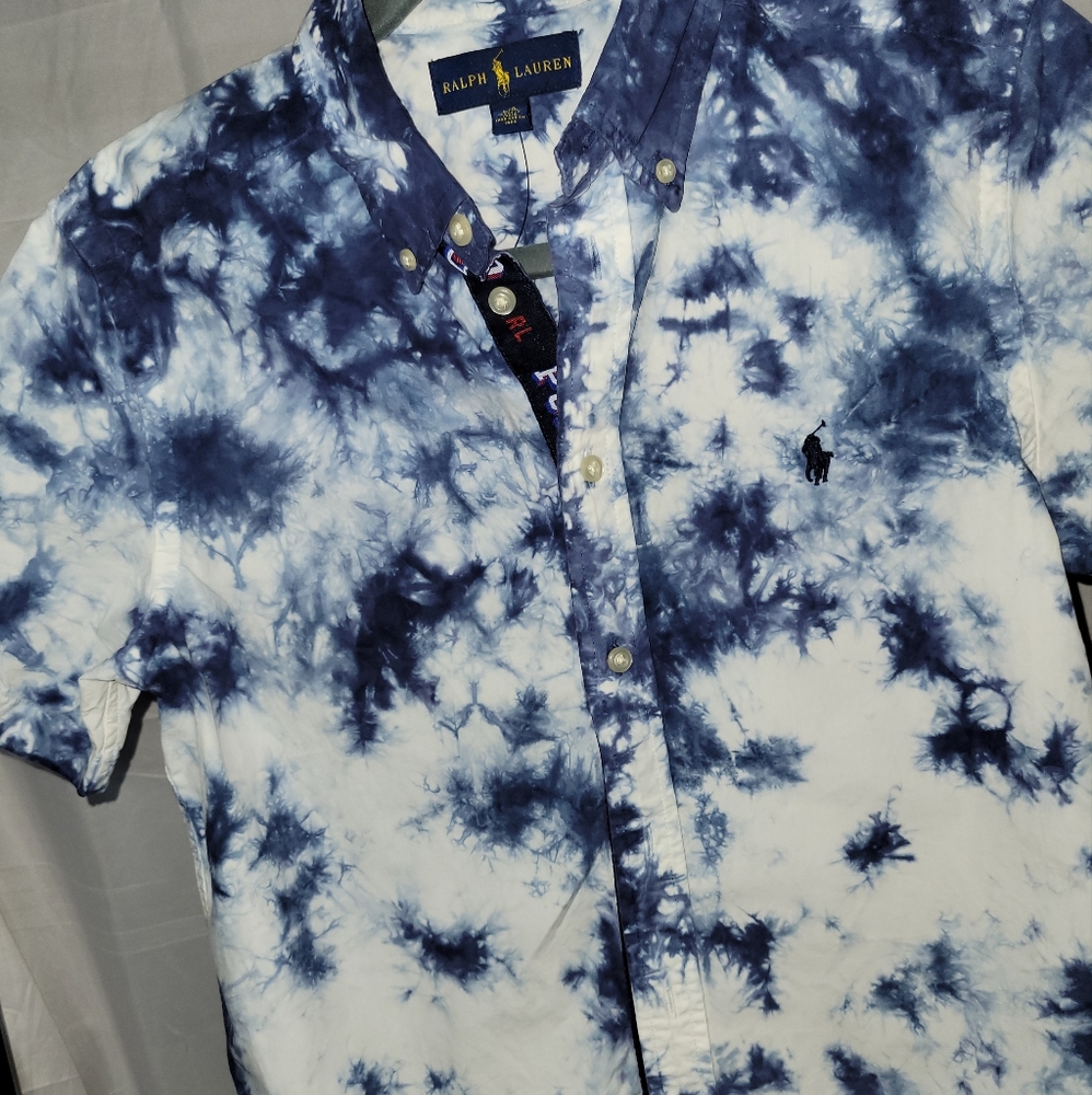 Polo shirt size 16 blue and white. (Worn)